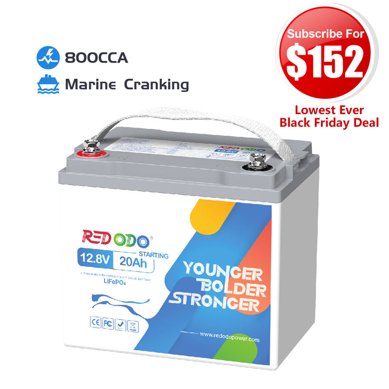 🔥【$152 After Subscribe】Redodo 12V 20Ah LiFePO4 Marine Cranking Battery, 800CCA（-10℃）