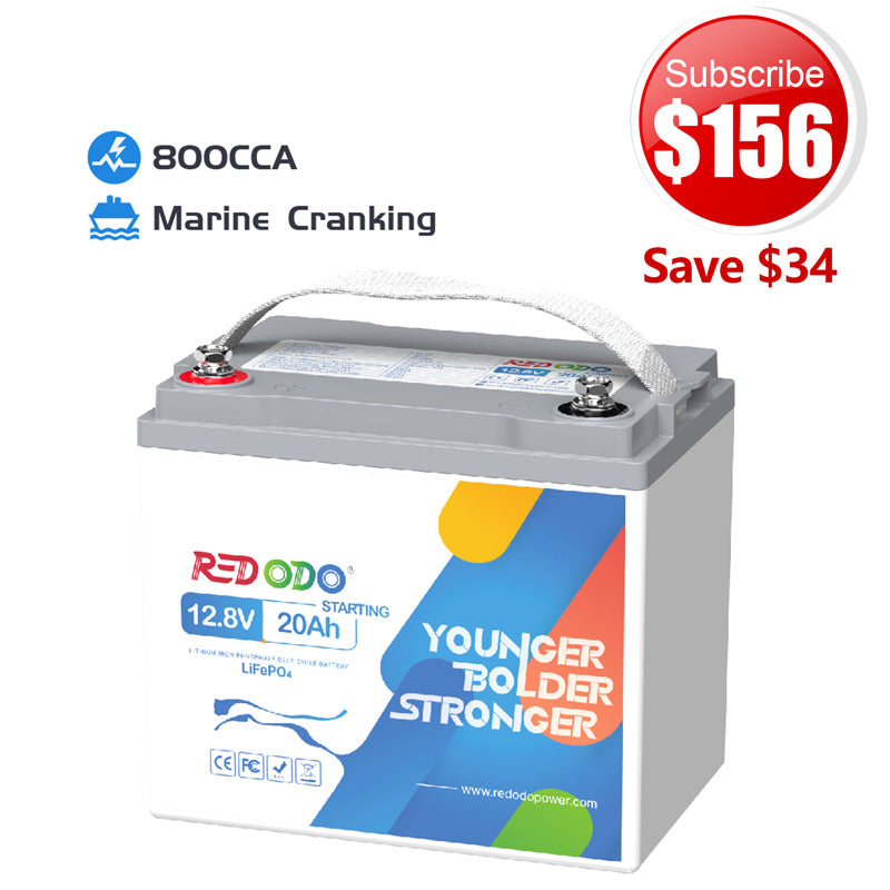 🔥[$156 After Subscribe] Redodo 12V 20Ah LiFePO4 Marine Cranking Battery, 800CCA（-10℃）