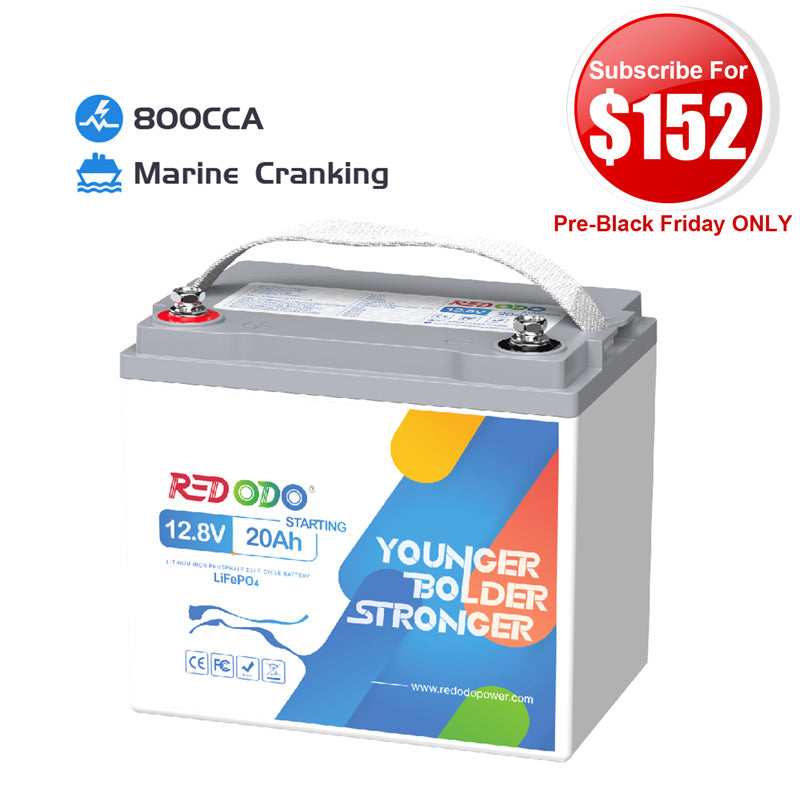 【$152 After Subscribe】Redodo 12V 20Ah LiFePO4 Marine Cranking Battery, 800CCA（-10℃）