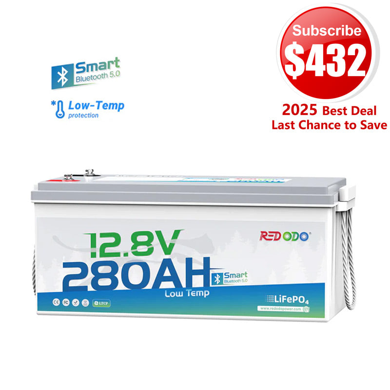 🔥【$432 After Subscribe】Redodo 12V 280Ah Bluetooth Lithium Battery | Low Temp Protection | For RV, Marine, Solar