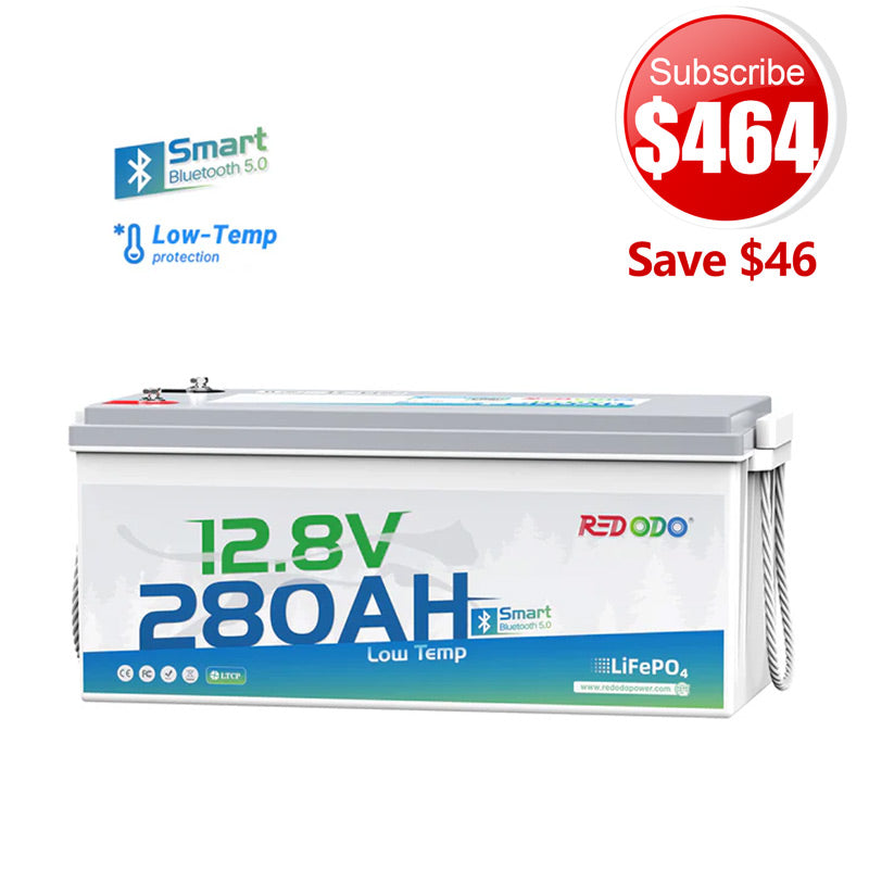 🔥【$464 After Subscribe】Redodo 12V 280Ah Bluetooth Lithium Battery | Low Temp Protection | For RV, Marine, Solar