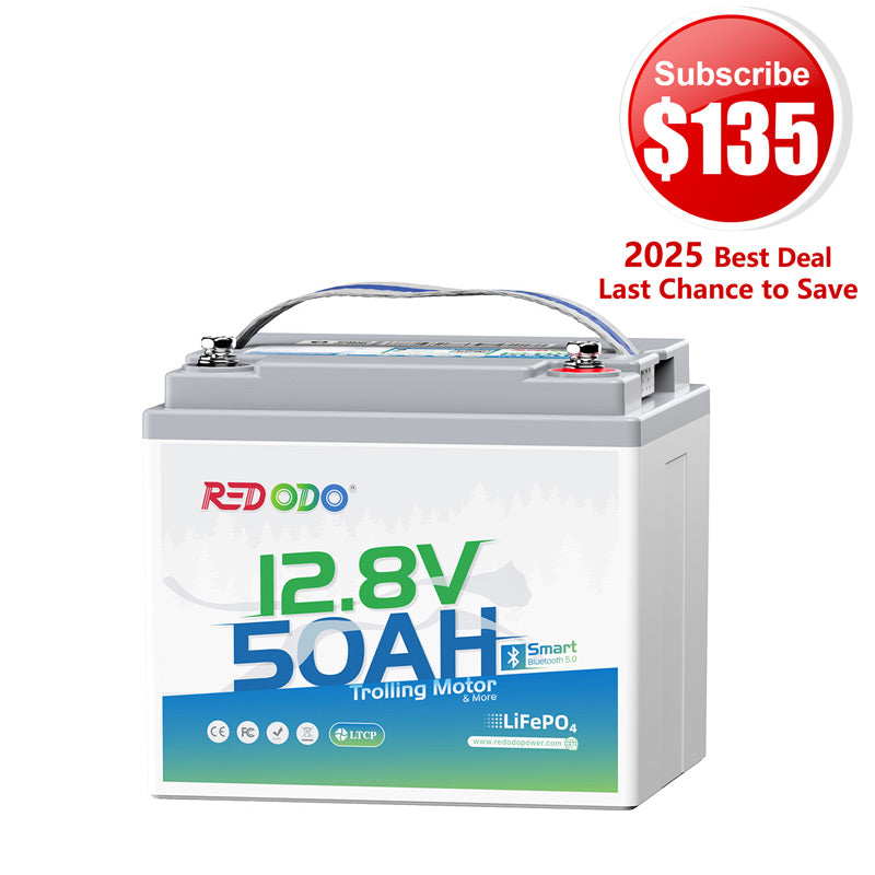 🔥【$135 After Subscribe】Redodo 12V 50Ah Bluetooth Battery for Trolling Motors (Up to 70lb Thrust)