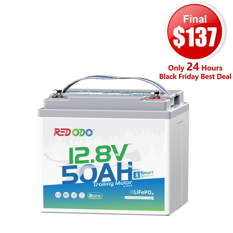 🔥【$137 Only 24H】Redodo 12V 50Ah Bluetooth Battery for Trolling Motors (Up to 70lb Thrust)