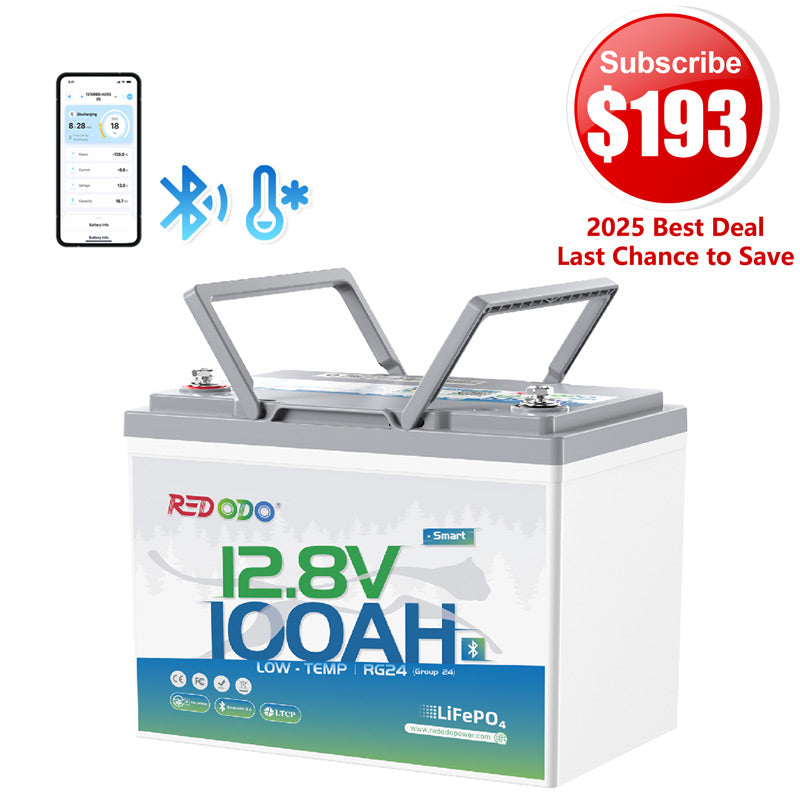 🔥【$193 After Subscribe】Redodo 12V 100Ah Group 24 Bluetooth LiFePO4 Battery | Real-Time Battery Monitoring | For RV, Marine, Solar