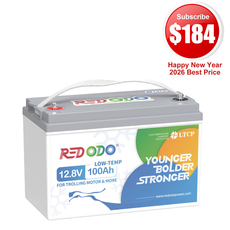 🔥【$184 After Subscribe】Redodo 12V 100Ah Lithium Trolling Motor Battery With Low Temp Protection
