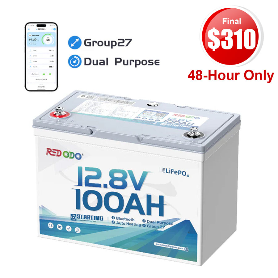 【Final $310】Redodo 12V 100Ah 900 CCA Group 27 Dual Purpose Marine Battery with OTA Bluetooth Auto-Heating