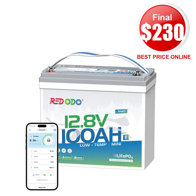 ⚡[Final $230] Redodo 12V 100Ah Mini Bluetooth LiFePO4 Battery | For RV, Marine, Solar