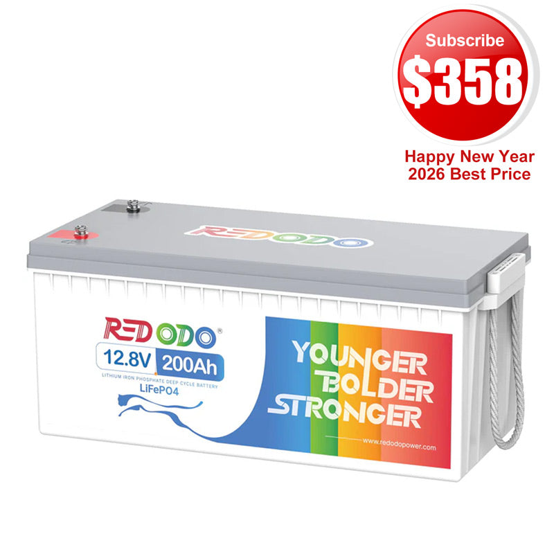 🔥【$358 After Subscribe】Redodo 12V 200Ah Lithium LiFePO4 Battery | 1280W Load Power | For RV, Solar, Off-Grid