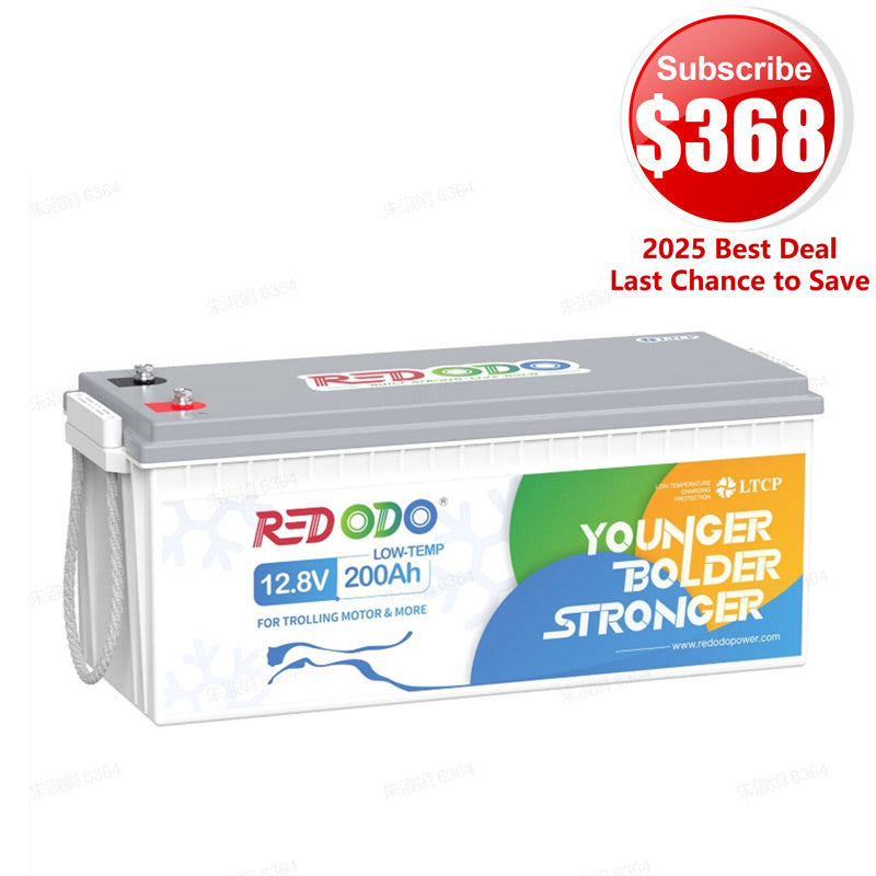 🔥【$368 After Subscribe】Redodo 12V 200Ah Low Temp Lithium Battery | 1280W Load Power | For RV, Solar, Off-Grid