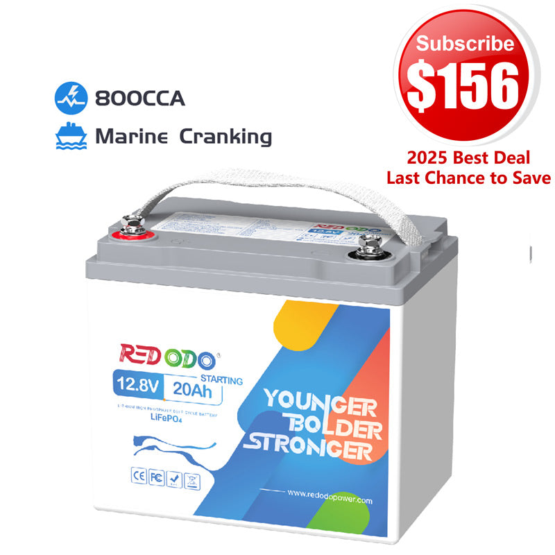 🔥【$156 After Subscribe】Redodo 12V 20Ah LiFePO4 Marine Cranking Battery, 800CCA（-10℃）