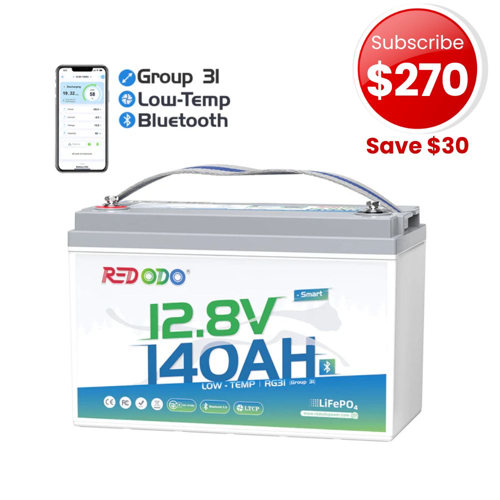 🔥【$270 After Subscribe】Redodo 12V 140Ah Group 31 Lithium Battery with Bluetooth | 40% More Capacity | For RV, Marine, Solar Home