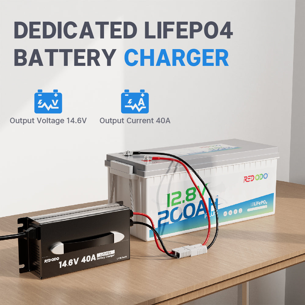 Redodo 14.6V 40A Upgrade Handle LiFePO4 Battery Charger for Redodo 12V 200Ah LiFePO4 battery