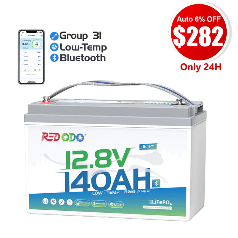 ⚡【$282 Only 24H】Redodo 12V 140Ah Group 31 Lithium Battery with Bluetooth | 40% More Capacity | For RV, Marine, Solar Home