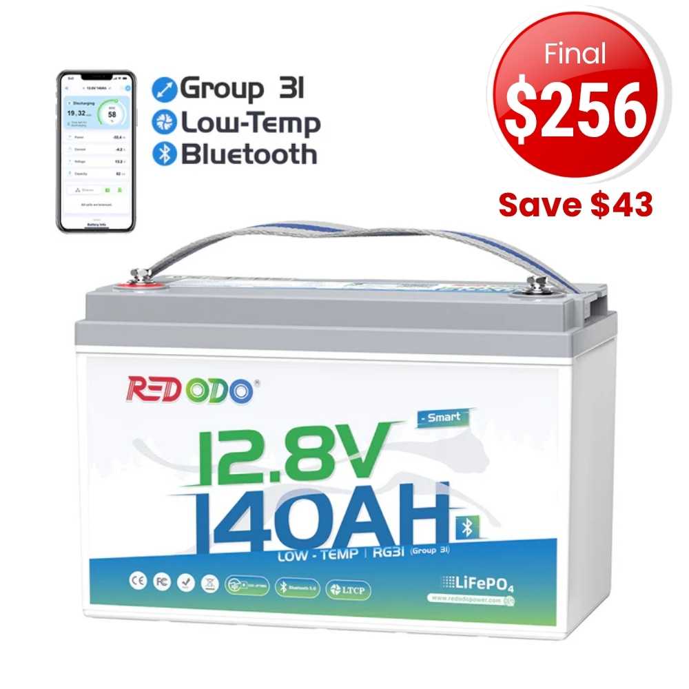 🔥【Final $256】Redodo 12V 140Ah Group 31 Lithium Battery with Bluetooth | 40% More Capacity | For RV, Marine, Solar Home