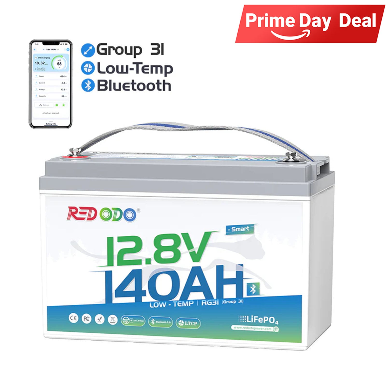 ⚡[Final $271] Redodo 12V 140Ah Group 31 Lithium Battery with Bluetooth | 40% More Capacity | For RV, Marine, Solar Home