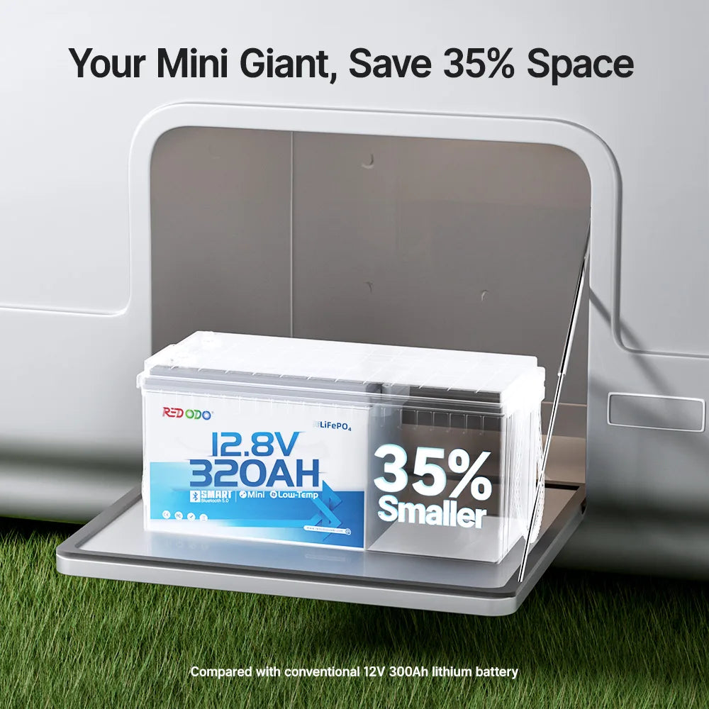 Redodo 12V 320Ah mini Bluetooth lithium battery, small 12V battery with high amp hours