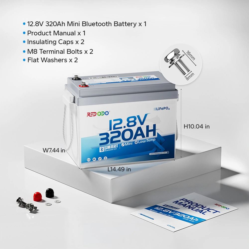 dimensions of Redodo 12V 320Ah mini Bluetooth lithium battery