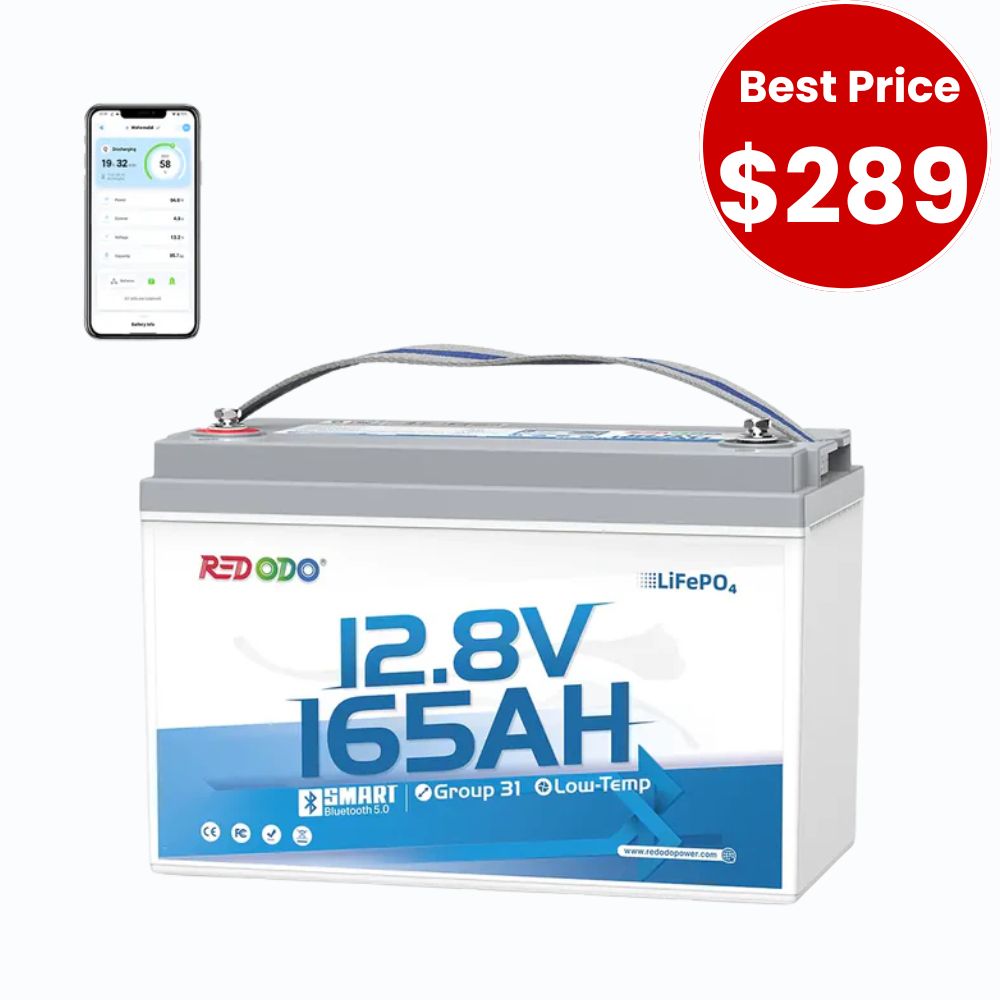 ⚡[Now $289] Redodo 12V 165Ah Group 31 Bluetooth Lithium Battery | For RV, Marine, Solar Home