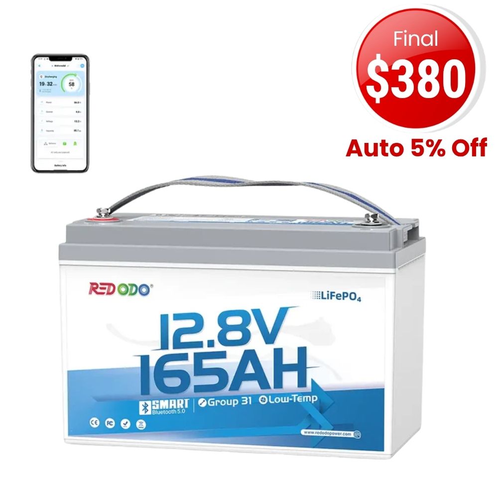 🔥【Final $380】Redodo 12V 165Ah Group 31 Bluetooth Lithium Battery | For RV, Marine, Solar Home
