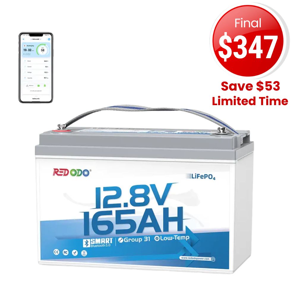🔥【Sale-Final $347】Redodo 12V 165Ah Group 31 Bluetooth Lithium Battery | For RV, Marine, Solar Home