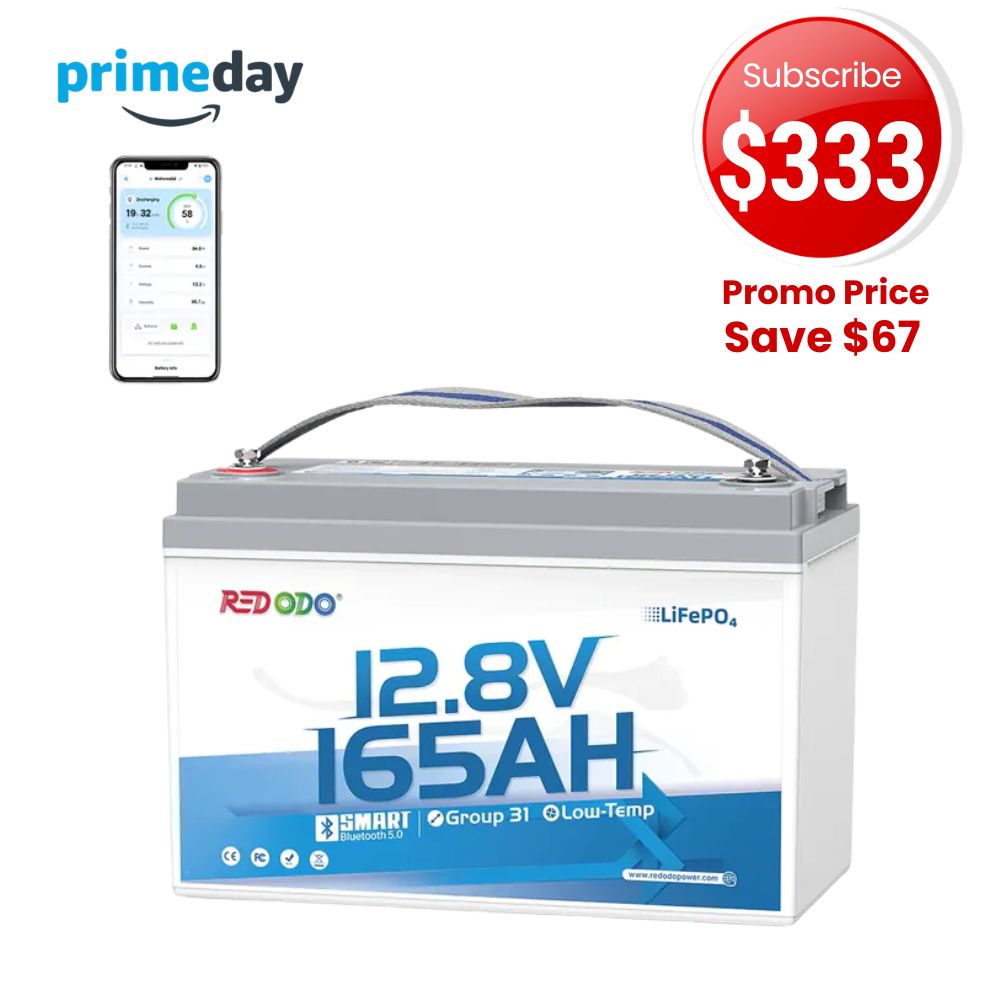 🔥【Prime Big Deal】Redodo 12V 165Ah Group 31 Bluetooth Lithium Battery | For RV, Marine, Solar Home