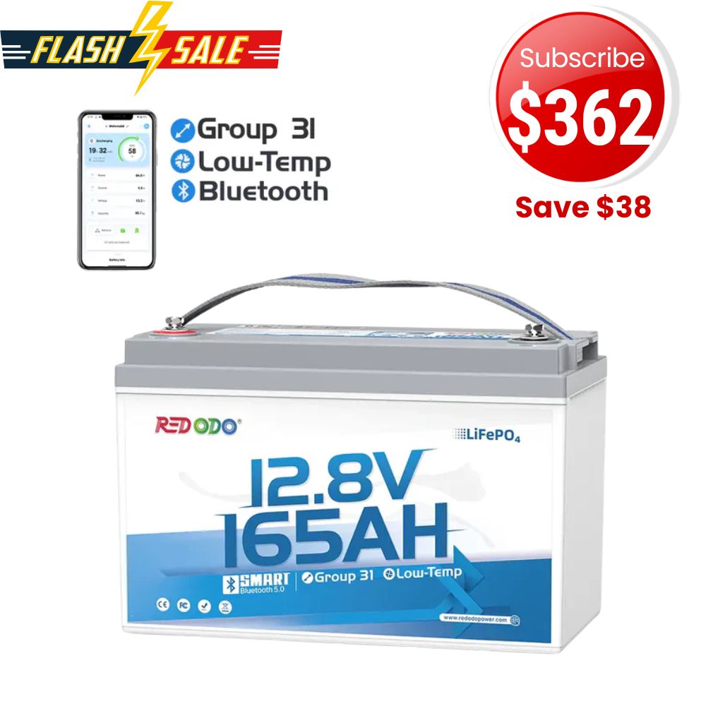 🔥【Sale-$362 After Subscribe】Redodo 12V 165Ah Group 31 Bluetooth Lithium Battery | For RV, Marine, Solar Home