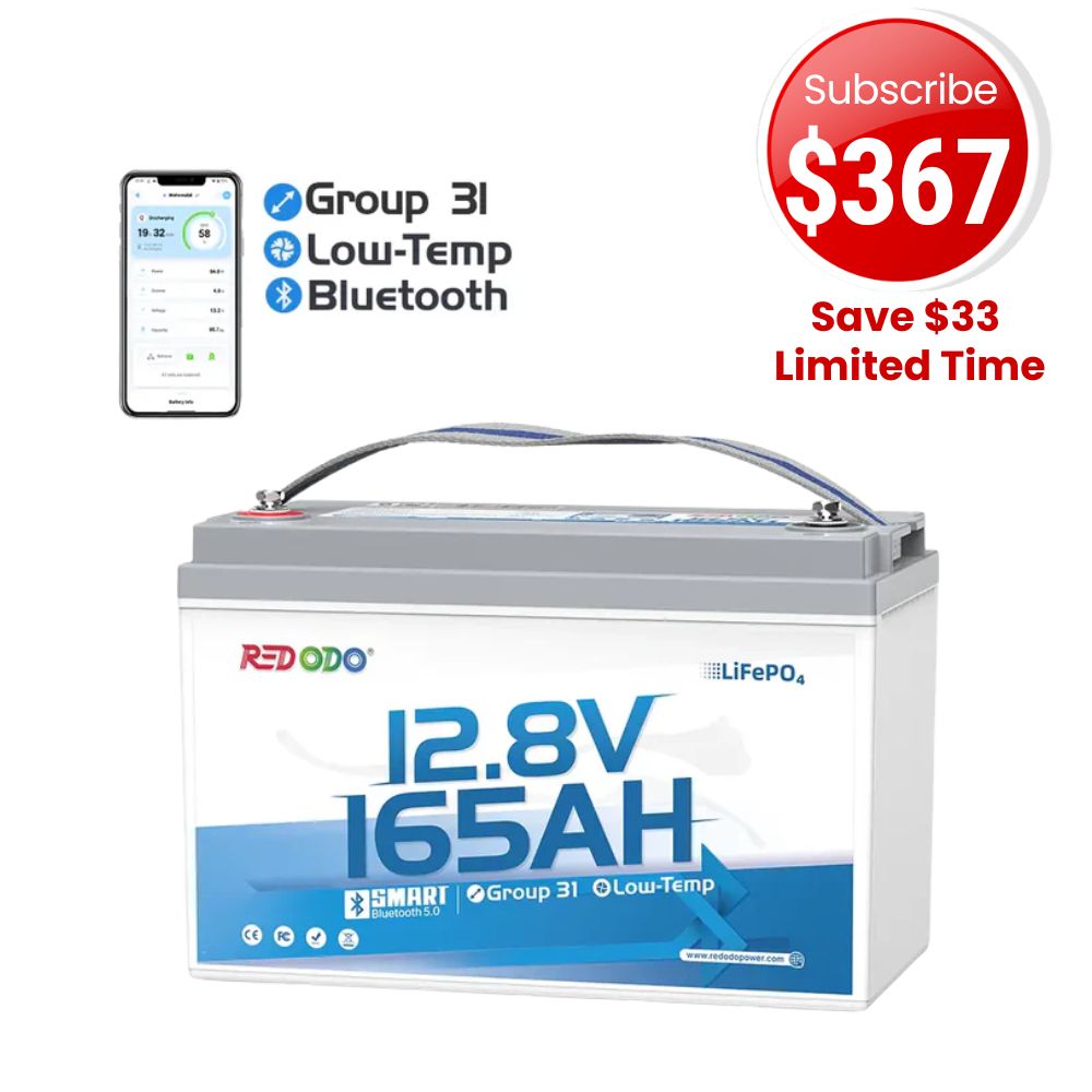 🔥【Sale-$367 After Subscribe】Redodo 12V 165Ah Group 31 Bluetooth Lithium Battery | For RV, Marine, Solar Home