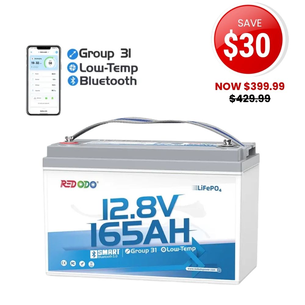 🔥【SAVE $30】Redodo 12V 165Ah Group 31 Bluetooth Lithium Battery | For RV, Marine, Solar Home