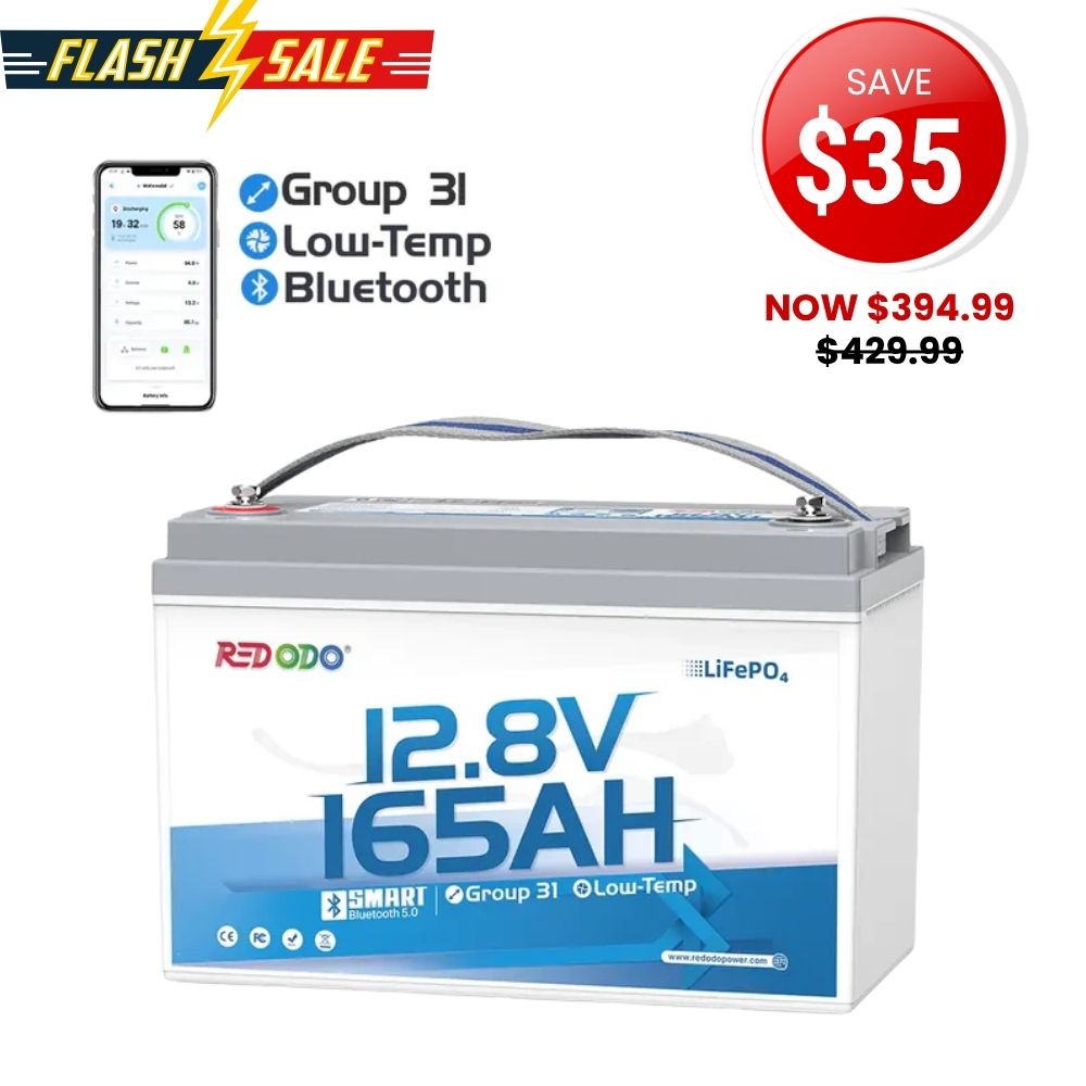 ⚡【SAVE $35】Redodo 12V 165Ah Group 31 Bluetooth Lithium Battery | For RV, Marine, Solar Home