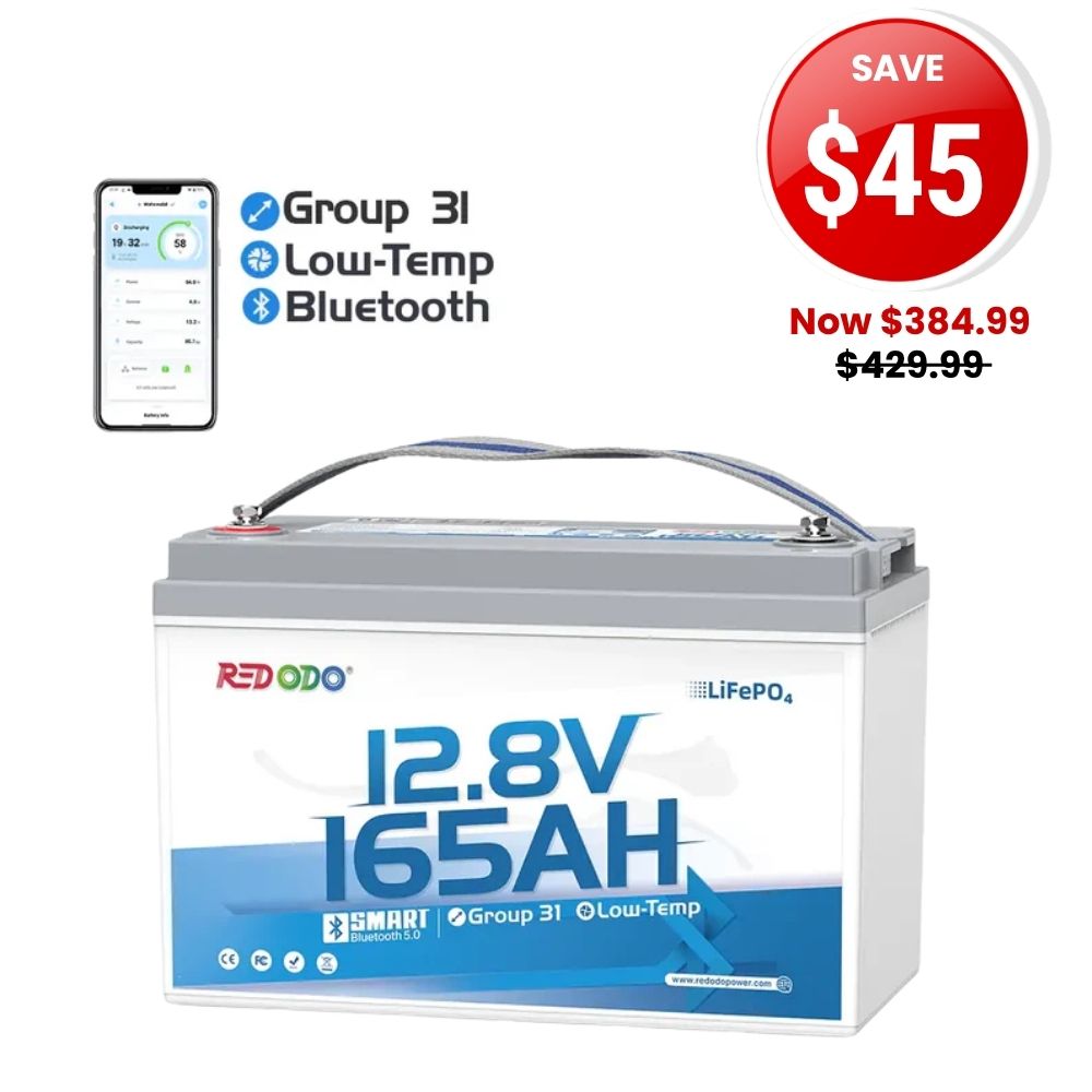 🔥【SAVE $45】Redodo 12V 165Ah Group 31 Bluetooth Lithium Battery | For RV, Marine, Solar Home