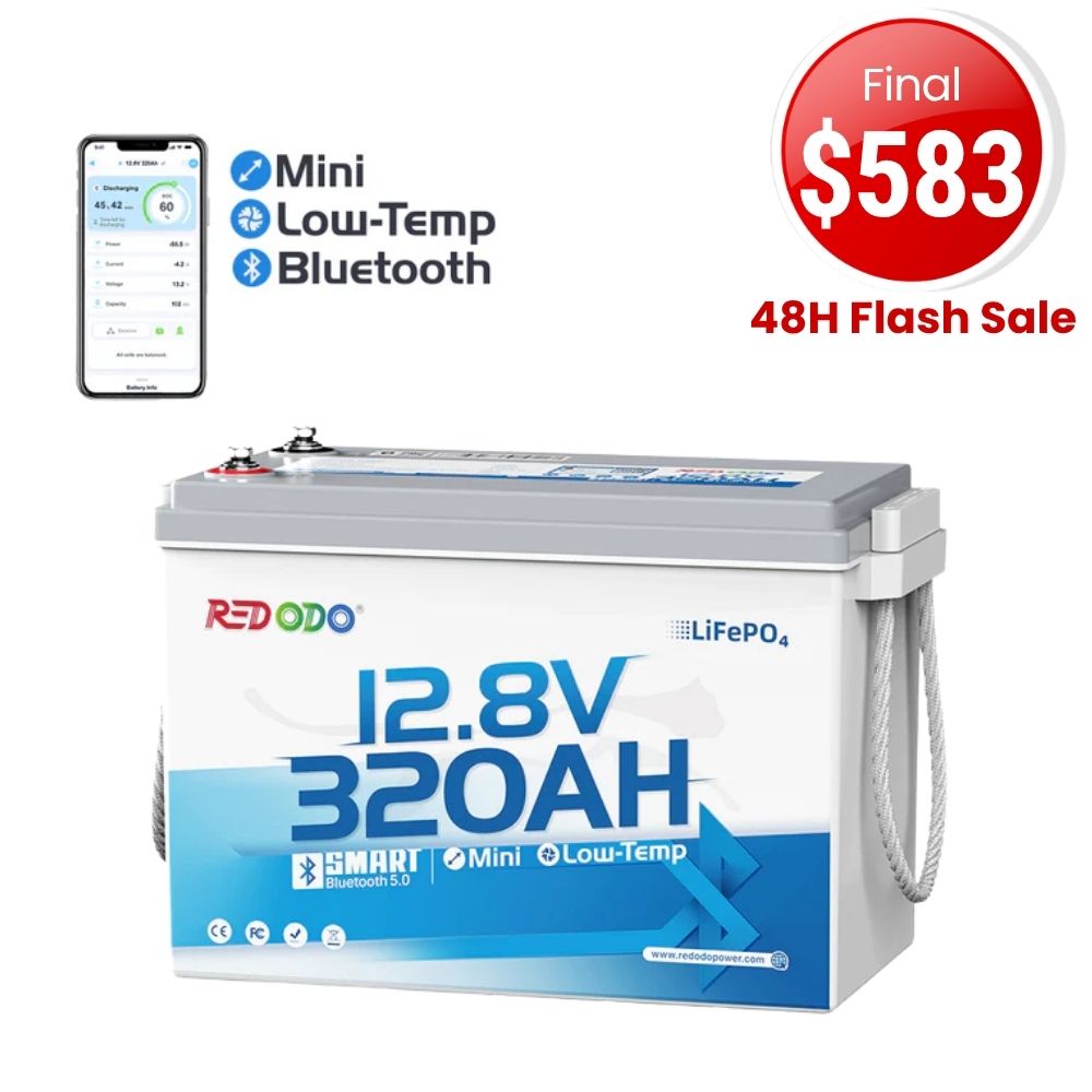🔥【Sale $583 Only】Redodo 12V 320Ah Mini Bluetooth Lithium Battery | Best for Boondocking, Long Road Trip, Desert Trip, Home Backup