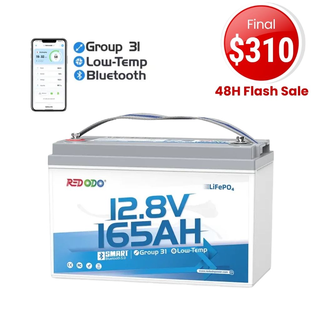 🔥【Sale-$310 Only】Redodo 12V 165Ah Group 31 Bluetooth Lithium Battery | For RV, Marine, Solar Home