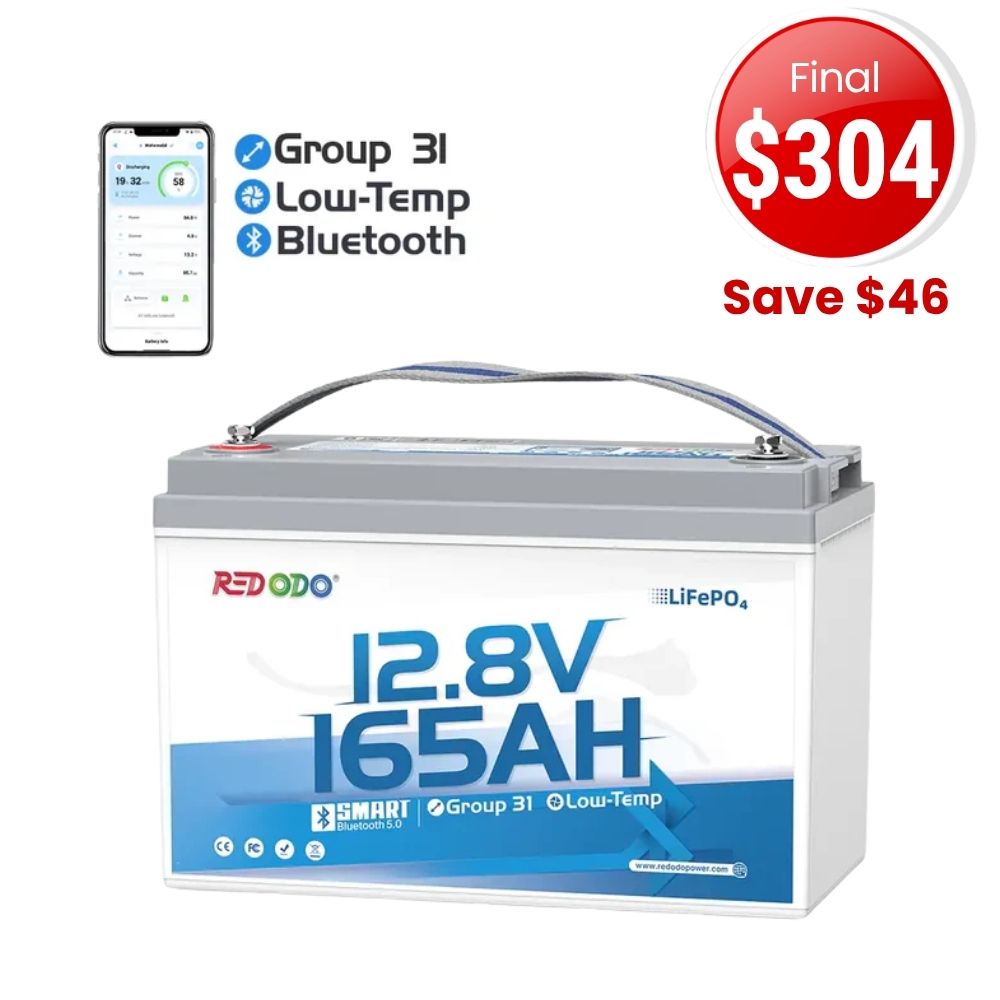 🔥【Final $304】Redodo 12V 165Ah Group 31 Bluetooth Lithium Battery | For RV, Marine, Solar Home