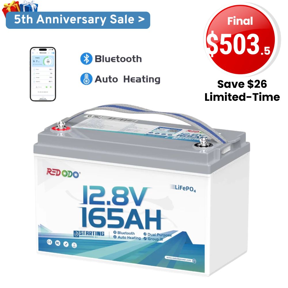 🔥【Final $503.5】Redodo 12V 165Ah 1200 CCA Group 31 Dual-Purpose Lithium Marine Battery | Starting • Trolling • Electronics— All from One