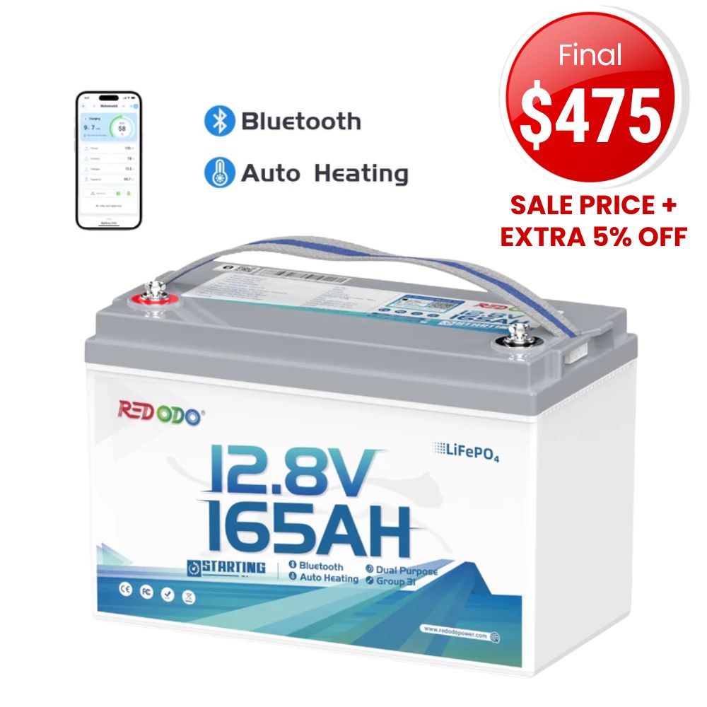 🔥【Final  $475】Redodo 12V 165Ah 1200 CCA Group 31 Dual-Purpose Lithium Marine Bluetooth Battery | Starting • Trolling• & Electronics— All from One