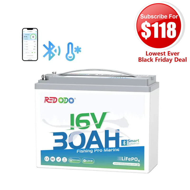🔥【$118 After Subscribe】Redodo 16V 30Ah Lithium Fish Finder Battery with Bluetooth