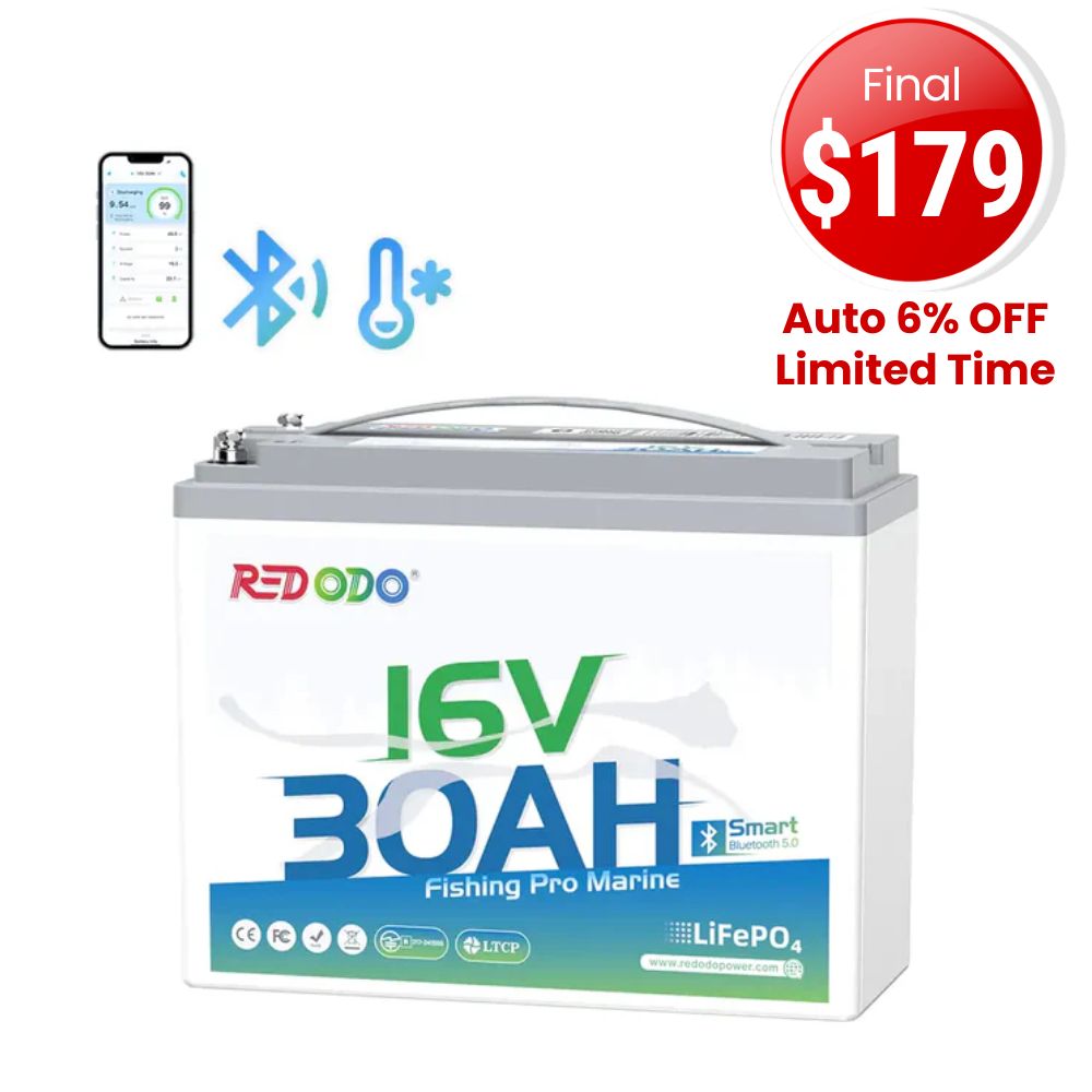 ⚡【Sale-Final $179】Redodo 16V 30Ah Lithium Fish Finder Battery with Bluetooth