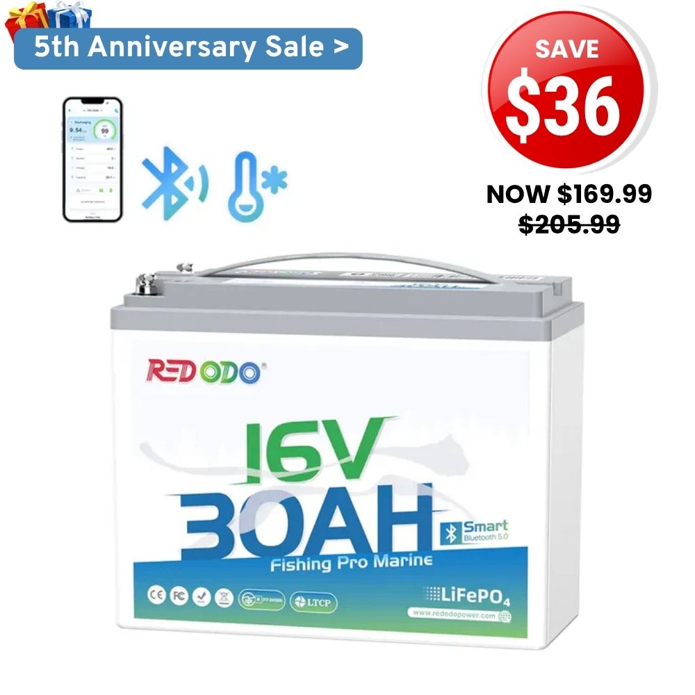 🔥[Save $36] Redodo 16V 30Ah Lithium Fish Finder Battery with Bluetooth