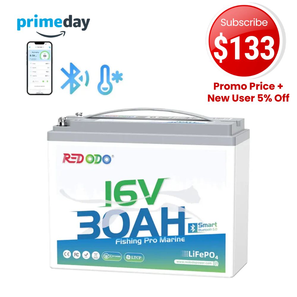 🔥【Prime Big Deal】Redodo 16V 30Ah Lithium Fish Finder Battery with Bluetooth