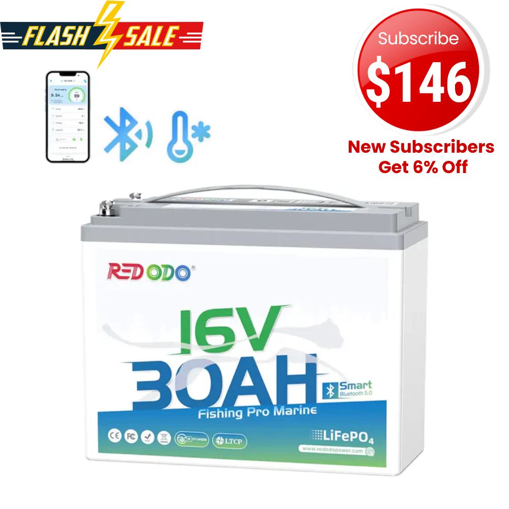 🔥【Sale-$146 After Subscribe】Redodo 16V 30Ah Lithium Fish Finder Battery with Bluetooth