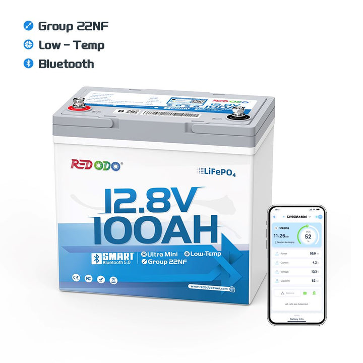 Redodo 12V 100Ah Ultra-Mini Bluetooth Battery, smallest Bluetooth battery