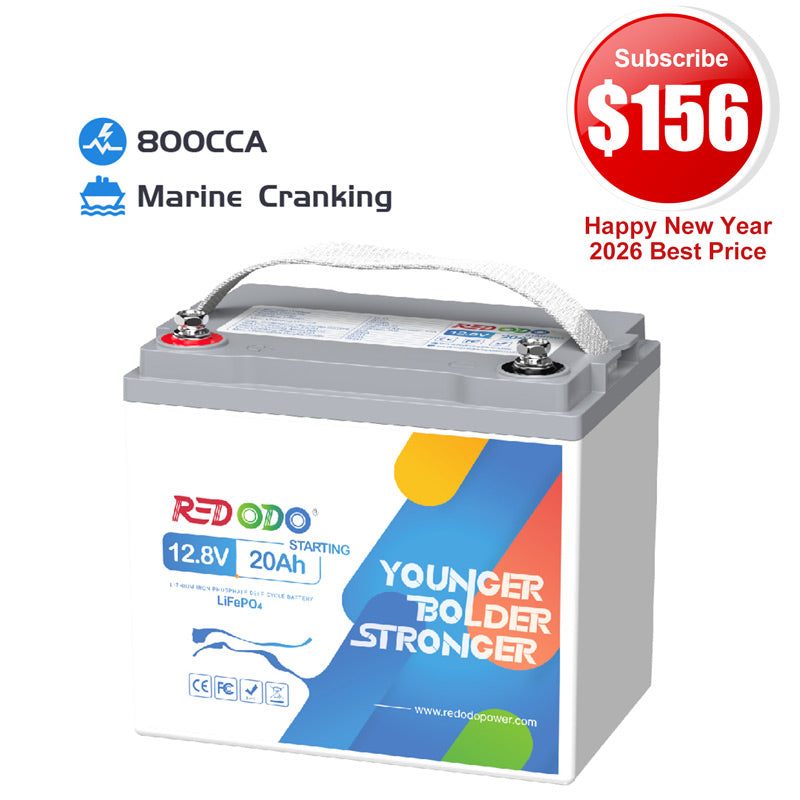 🔥【$156 After Subscribe】Redodo 12V 20Ah LiFePO4 Marine Cranking Battery, 800CCA（-10℃）