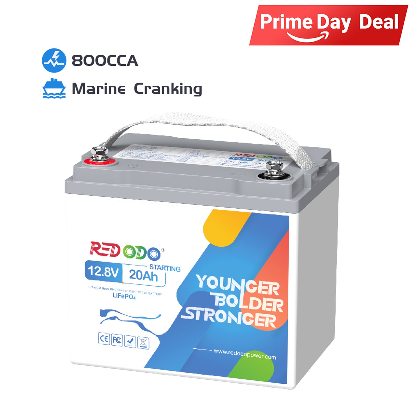 ⚡[$180 after Sign-Up] Redodo 12V 20Ah LiFePO4 Marine Cranking Battery, 800CCA（-10℃）