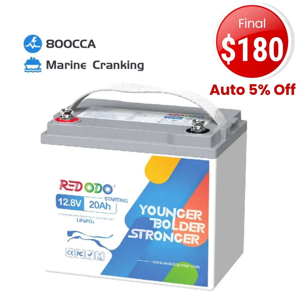 【 Pre-Order】Redodo 12V 20Ah LiFePO4 Marine Cranking Battery, 800CCA (-10°C)