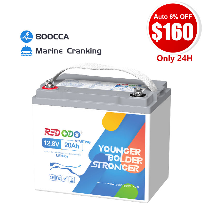 ⚡【$160 Only 24H】】Redodo 12V 20Ah LiFePO4 Marine Cranking Battery, 800CCA（-10℃）