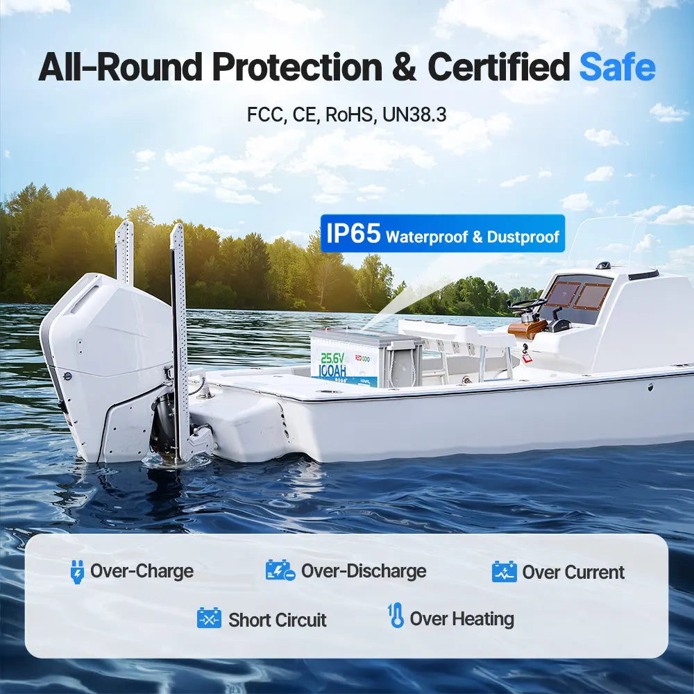 Redodo 24V 100Ah lithium ion battery LiFePO4 for boats: IP65 waterproof