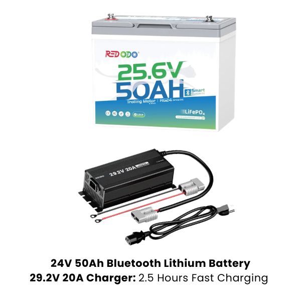Redodo 24V 50Ah Bluetooth Lithium Trolling Motor Battery | For 24V Trolling Motors with up to 100 lbs