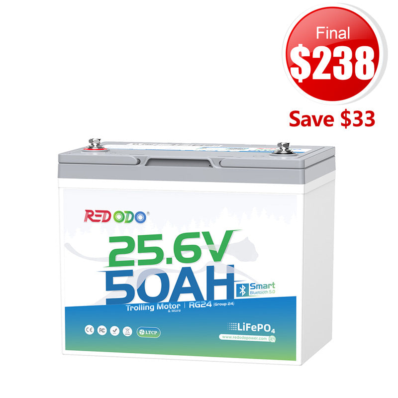 🔥【Final $238】Redodo 24V 50Ah Bluetooth Trolling Motor Battery | For 24V Trolling Motors with up to 100 lbs