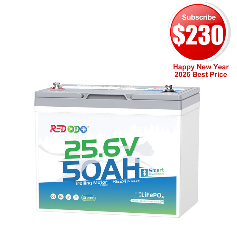 🔥【$230 After Subscribe】Redodo 24V 50Ah Bluetooth Trolling Motor Battery | For 24V Trolling Motors with up to 100 lbs