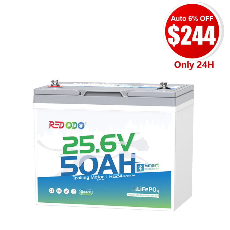 ⚡【$244 Only 24H】Redodo 24V 50Ah Bluetooth Trolling Motor Battery | For 24V Trolling Motors with up to 100 lbs
